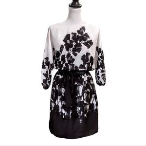 WHBM Blouson Sleeve Leaf Print Chiffon Casual Dress